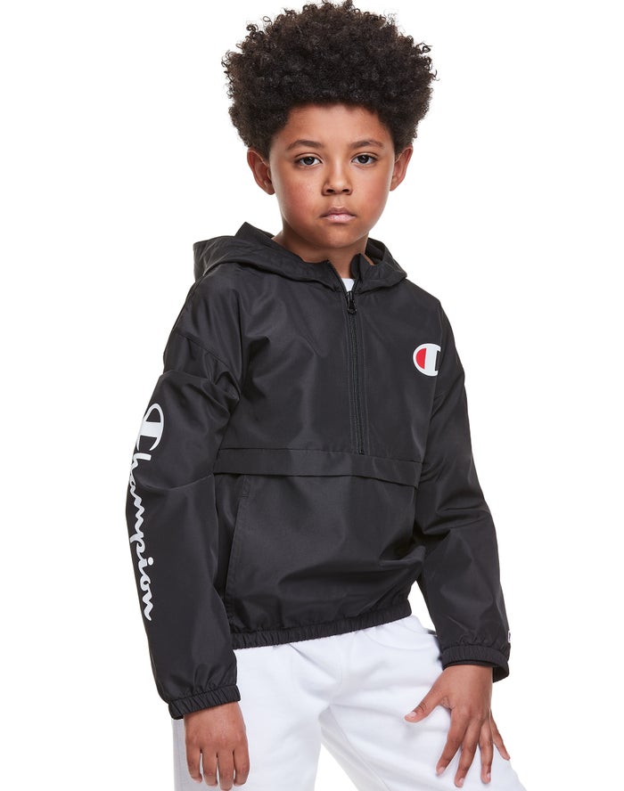 Champion Pige Jakke Sort - Windbreaker C Logo - Danmark WDN-951634